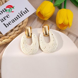 Bông tai vòng Raffia handmade dệt hình học đầy màu sắc, phù hợp cho mùa hè
