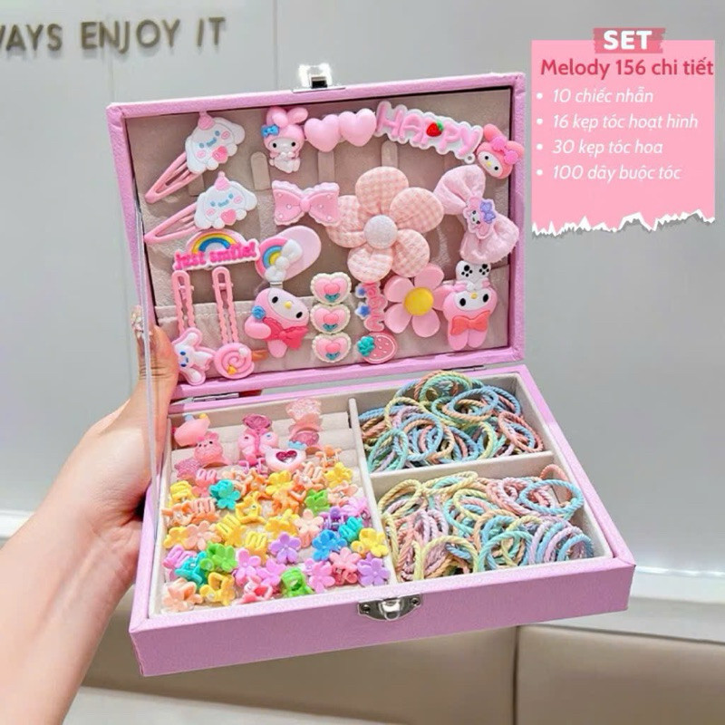 Phụ Kiện Tóc Cho Bé Kuromi Hộp Quà Tặng Bộ Bé Gái Quà Tặng Sinh Nhật Công Chúa Dễ Thương Kẹp Tóc Trẻ Em Hoạt Hình Kèm