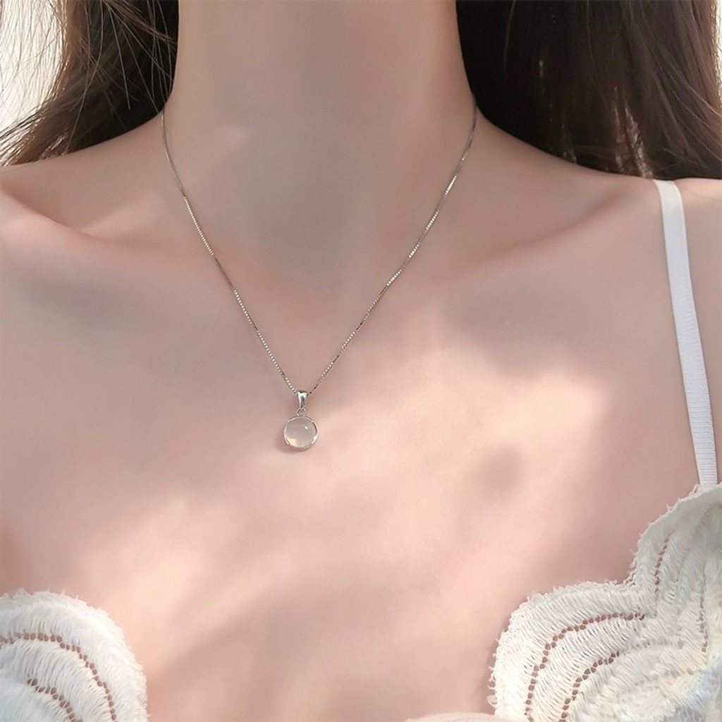 Dây chuyền Chalcedony trắng thanh lịch cho phụ nữ và thiếu niên, phù hợp trang phục hàng ngày