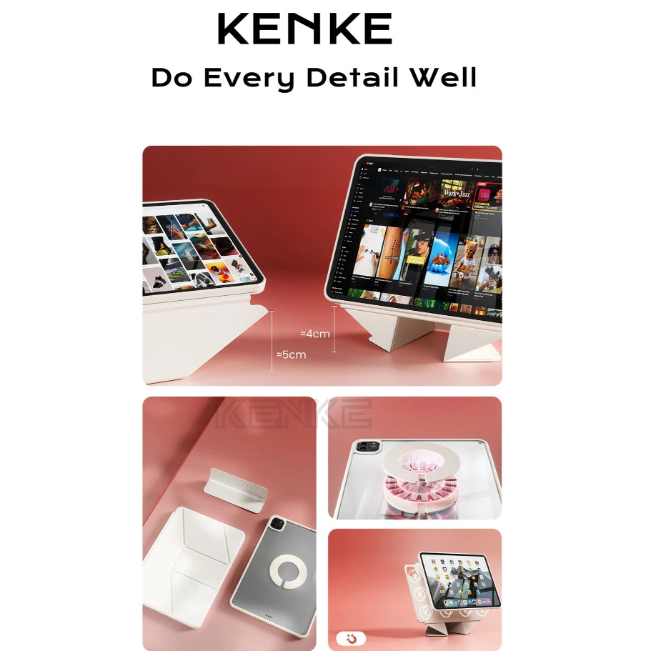 KENKE ốp lưng ipad Xoay 360° Hộp Từ Tính Tách Rời, Dùng Cho iPad M4 Pro Air 11 inch 2024 Air 13 inch