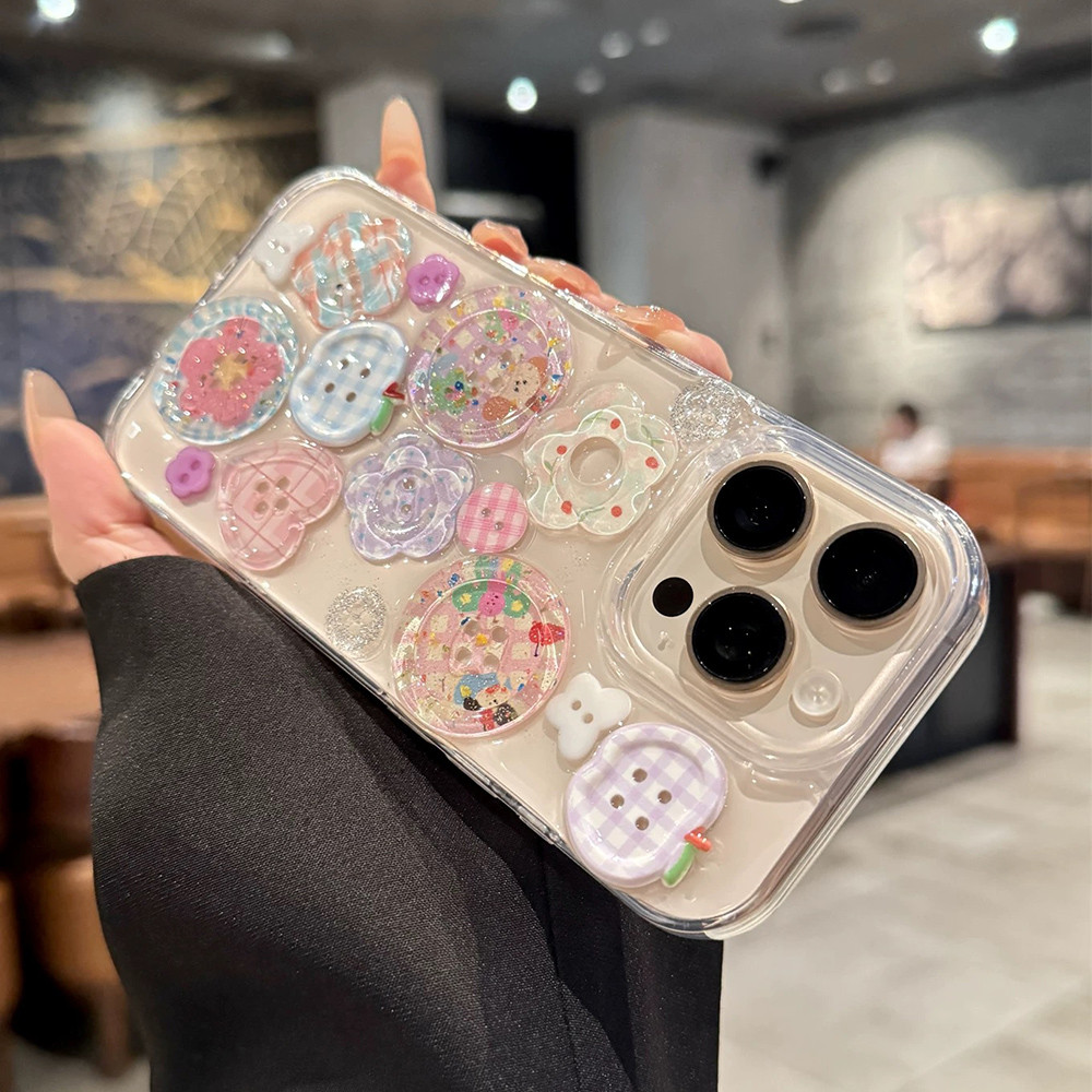 3D Nút Động Vật Hoa Nhựa Ốp Lưng Điện Thoại iPhone 17ProMax 16Plus 15 14 13 12 11 Vỏ Bảo Vệ Chống Sốc