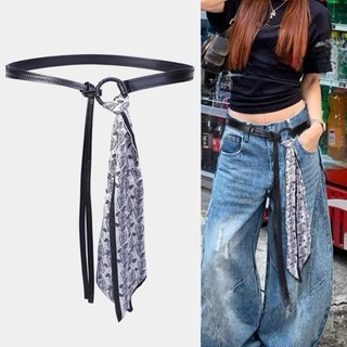 Thắt lưng ruy băng lụa nữ NECKLACEMASK, Thắt lưng cổ điển bằng da PU, Thắt lưng thường ngày Punk Retro