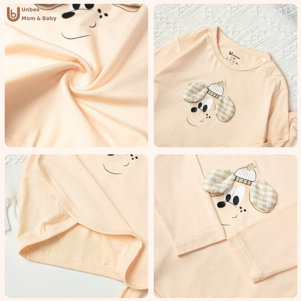 Bộ quần áo dài tay bé trai bé gái UNBEE in mặt cún chất tencel mềm mịn, nhẹ mát - Set đồ cho bé