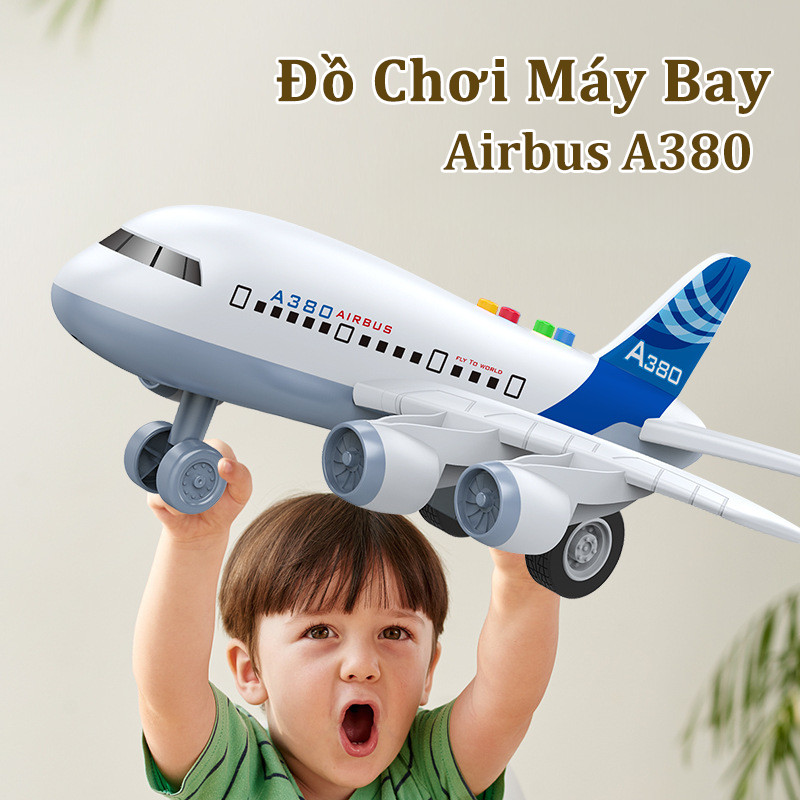 Đồ chơi máy bay Airbus A380, Đồ chơi mô hình máy bay có nhạc và đèn, tặng kèm 8 xe hợp kim,  đa chức năng toys
