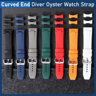 Cao Cấp Cong End FKM Fluoro Dây Đeo Đồng Hồ Cao Su Cho Seiko 5 Diver Oyster Sea Master Tuna Samurai 20mm 22mm Arc Flat End Silicone Watchband Thay Thế Nam Nữ Vòng Tay