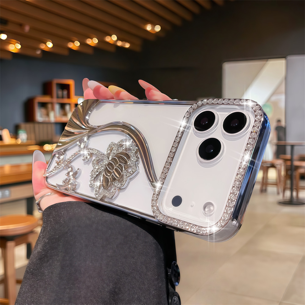 Ốp Điện Thoại Sen Kim Cương Lấp Lánh Sang Trọng Cho iPhone 17 Pro Max Air 16 12 13 14 15 Pro Max 16 plus Ống Kính Bảo Vệ Camera Vỏ Chống Sốc Vỏ Mềm TPU Vỏ Bảo Vệ Điện Thoại