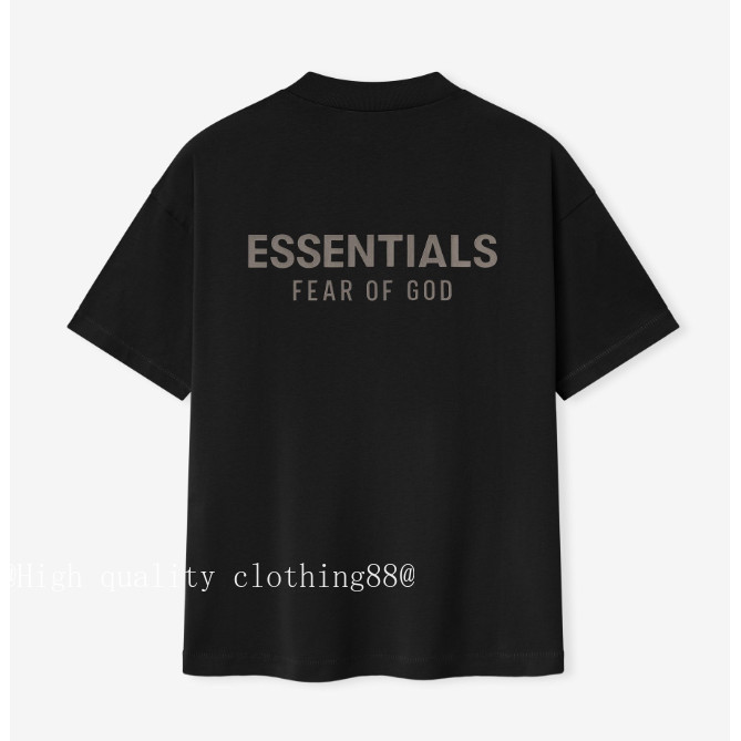 Chất Lượng Cao FEAR OF GOD ESSENTIALS Handmade Nhãn Nhỏ Khung Lưng Chải Chữ logo Áo Thun Tay Ngắn