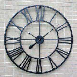 Mới 80 cm Hiện Đại 3D Lớn Retro Đen Sắt Nghệ Thuật Rỗng Đồng Hồ Treo Tường Số La Mã Trang Trí Nhà