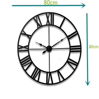 Mới 80 cm Hiện Đại 3D Lớn Retro Đen Sắt Nghệ Thuật Rỗng Đồng Hồ Treo Tường Số La Mã Trang Trí Nhà