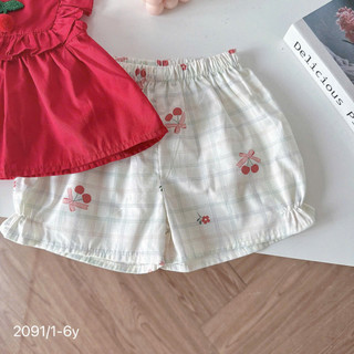 Set Bộ Áo Đỏ Đính Cherry Sát Nách Cho Bé Gái Chất Thô Lụa 8-26kg