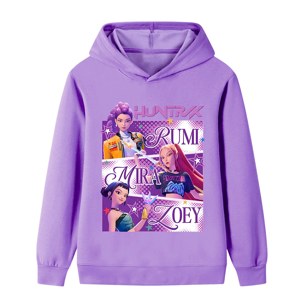 Kpop Demon Hunters in hình áo hoodie dài tay mùa thu có mũ trùm đầu đa năng cho bé trai và bé gái