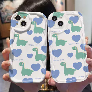 Ốp lưng tương thích cho iPhone 17 Air 16 15 14 13 12 11 Pro X XR XS Max SE 2020 6 7 8 Plus Kem gợn sóng cong cạnh Motif Khủng long nhỏ NYK439