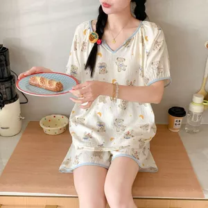 Đồ Ngủ Bộ Đồ Mặc Nhà Ngủ Thoải Mái Đơn Giản Instagram Hoạt Hình Rộng Rãi Bông Mây Mẫu Mới Mùa Hè Năm 2025 Cho Nữ