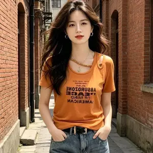 Áo thun ngắn tay Hàn Quốc Phiên bản Hàn Quốc dáng rộng mỏng hơn trông đơn giản Phiên bản ngắn phù hợp cho mọi trận đấu