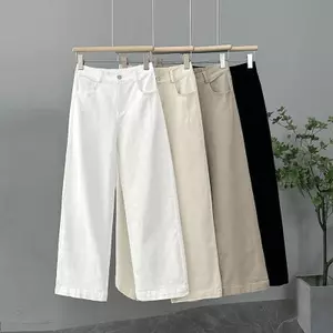 Quần ống rộng hẹp phong cách Hàn Quốc Size lớn Eo cao ôm sát hơn Quần ống dài đến mắt cá chân dáng rộng thông thường
