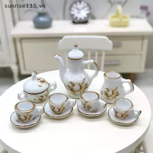 SRVN 11 Cái / bộ 1: 12 Nhà Búp Bê Thu Nhỏ Gốm Nâu Hoa Hồng Ấm Trà Bộ Đồ Ăn Mini Cốc Trà Thủy Tinh Mô Hình Trang Trí Đồ Chơi.