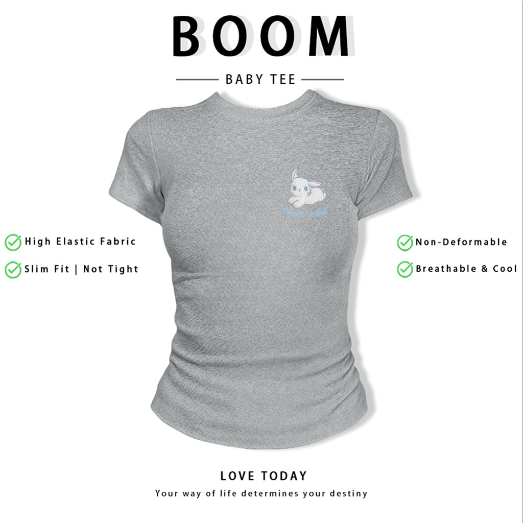BOOM Áo Baby Tee Nữ Cotton Ôm Body-Áo Thun Ngắn Tay Y2K In Hình PhongCách Mùa Hè, Cổ Tròn Hàng Đầucách hàn quốc phong302