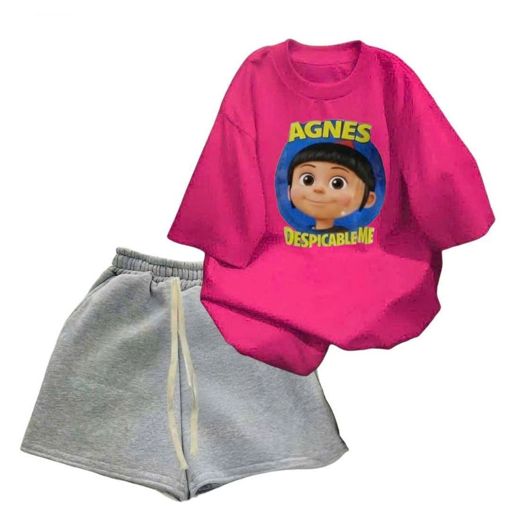 Bộ quần ĐÙI cộc màu đen dây to, ,+ mix phông form rộng hình mèo student-unisex94