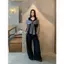 Áo thun ngắn kẻ sọc quây Thắt nơ khâu nữ mùa hè Phong cách mới Thiết kế thời trang Sense Slim-fit Top