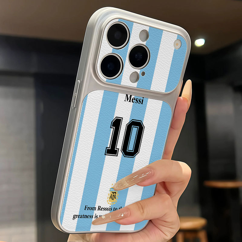 Ốp lưng iPhone Họa tiết da mạ phong cách Argentina Số 10 iPhone 17 16 15 14 13 12 11 Pro Max Plus Max