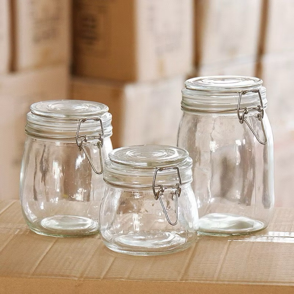 Hũ thủy tinh nắp cài kim loại dáng tròn 500ml ~ 3000ml