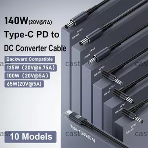 Cáp CAST 180CM USB Type C sang DC, Dây chuyển đổi Laptop 20V 7A PD 140W, Chip Emark chuyên nghiệp 5.5X2.5mm Nhiều mẫu Dây cấp nguồn cho / Dell / Asus Văn phòng tại nhà
