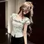 Thời trang Pháp Cổ búp bê sọc Top Nữ Mùa hè Phong cách mới Họa tiết tình yêu Xù Ôm hơn Nhìn ngắn tay t-