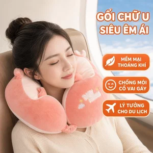 Gối Chữ U Chống Mỏi Cổ Vai Gáy Nhung Pha Lê Bông PP Dùng Văn Phòng Du Lịch Máy Bay 30x30