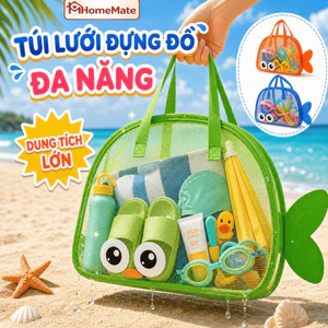 Túi Lưới Đựng Đồ Đi Biển HomeMate Hình Cá Cho Bé, Túi Đựng Đồ Chơi Cát Hồ Bơi Thoáng Khí Gấp Gọn