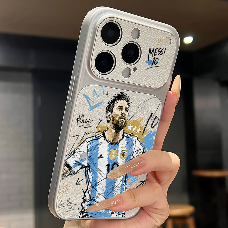 Ốp lưng iPhone Họa tiết da mạ phong cách Argentina số 10 Messi iPhone 17 16 15 14 13 12 11 Pro Max Plus Max