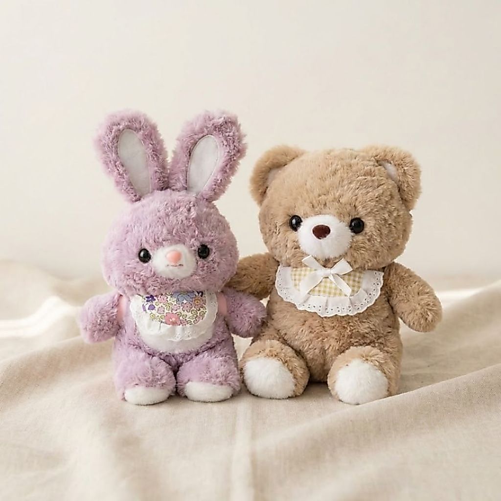 Gấu Bông Thỏ Hồng Và Gấu Nâu Đeo Yếm Lông Cừu Mềm Mại Dễ Thương Làm Quà Tặng Sinh Nhật Cho Bé, Bạn Nữ