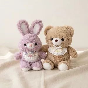 Bộ đôi gấu bông thỏ hồng và gấu nâu đeo yếm đáng yêu hàng nhập khẩu cao cấp làm quà tặng sinh nhật cho bé,bạn nữ
