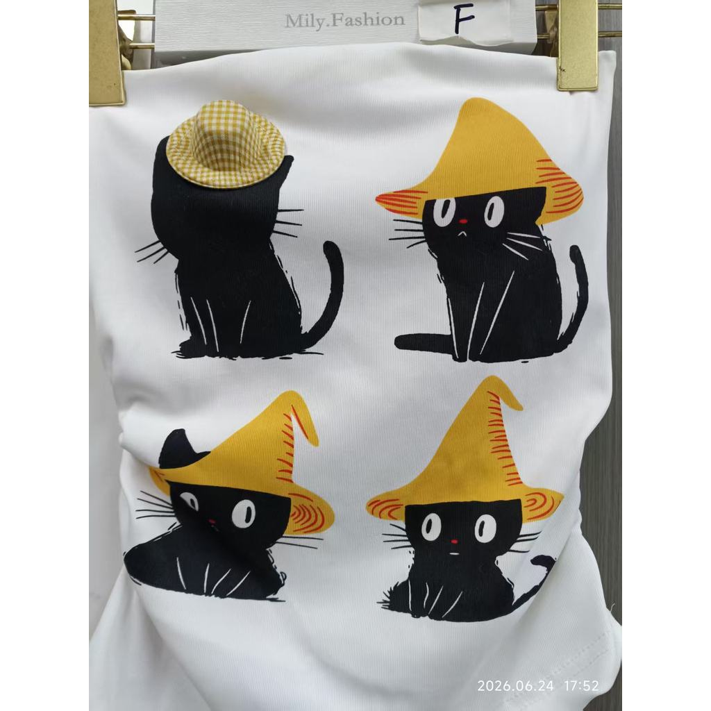 Milyfashion Kitten In Hình Ống Mùa Hè Phong Cách Mới Slim-fit Slimmer Nhìn Ngắn Top XMB4