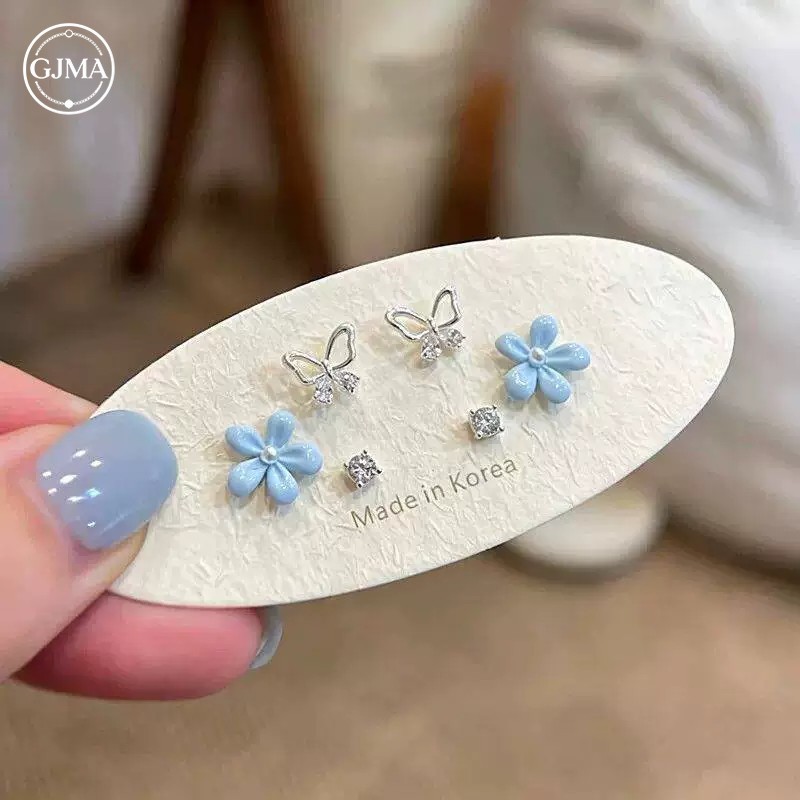 Bông tai thả dầu hình bướm kim bạc Phụ kiện thời trang đơn giản dành cho nữ (Bộ sáu mảnh)