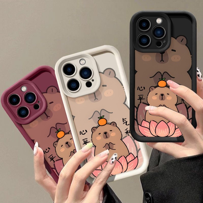 Phim Hoạt Hình Thiền Capybara Ốp Lưng Điện Thoại IPhone 17 16 15 14 13 12 11 Pro Max Plus 16E Dễ Thương Màu Chắc Chắn Bảo Vệ Camera Mềm Silicon Thời Trang