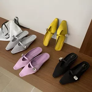 TT Vuông Ngón Chân Dép Nữ Mùa Hè Chống Trơn Trượt Muller Nửa Dép Khóa Dép Satin
