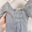 ✿ Bé Gái Hàn Quốc Denim Tay Phồng Cổ Vuông Đầm A-Line Light Wash Trẻ Em Mùa Hè Thường Ngày Jean Đầm
