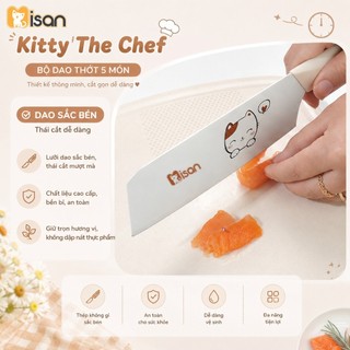 Bộ dao thớt chế biến đồ ăn dặm cho bé MISAN Kitty The Chef đa năng gọn gàng an toàn