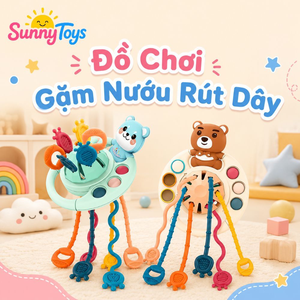 Đồ Chơi Gặm Nướu Gấu Rút Dây SunnyToys - Cầm Tay Cho Bé Khám Phá Phát Triển Kỹ Năng Cho Bé