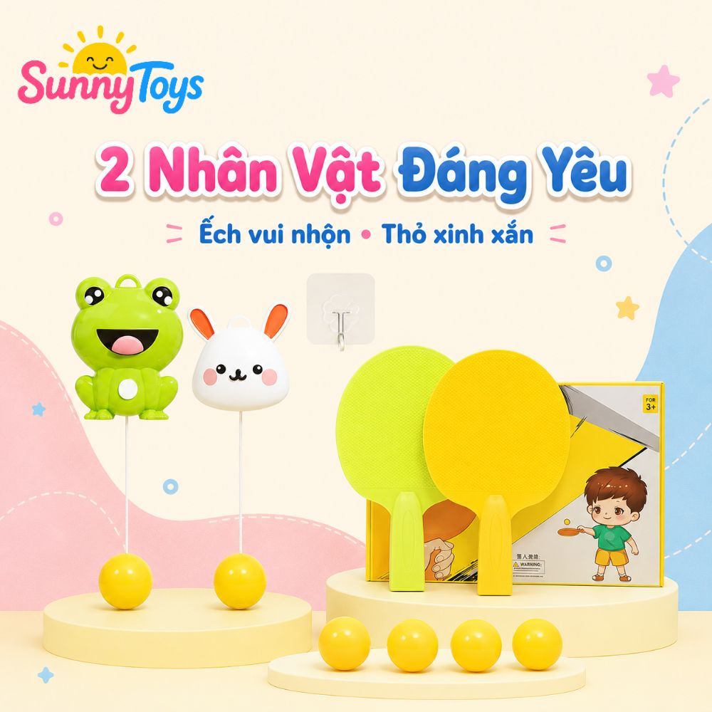 Bóng Bàn Treo Tường Ếch Phản Xạ SunnyToys - Bóng Bàn Treo Tường Gọn Nhẹ Cho Bé Chơi Tại Nhà
