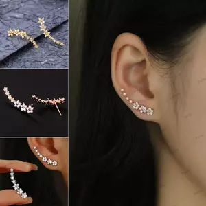 PYCOU Zircon Bông Tai, Bông Tai Ngôi Sao Hoa Hình Học Sáng Bóng, Phụ Kiện Thời Trang Nữ Thiết Kế Niche Hợp Kim Kẽm Cong Bông Tai Trang Sức Dự Tiệc