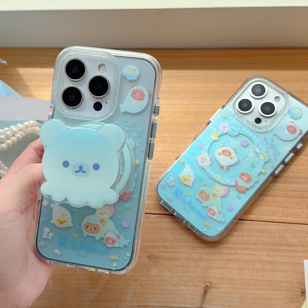Ốp Lưng Cứng Tương Thích Với iPhone 13 14 14Pro 14ProMax 15 15Pro 15ProMax 16 16Pro 16ProMax Ốp Nam Châm Họa Tiết Gấu Đại Dương Trong Suốt
