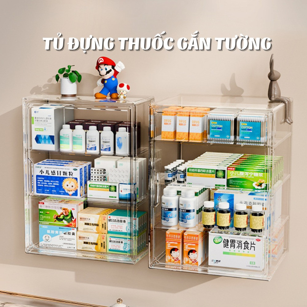 Tủ Đựng Thuốc Y Tế Dán Tường Trong Suốt, Kệ Trưng Bày Gắn Tường Đa Năng, Tiết Kiệm Diện Tích DINO