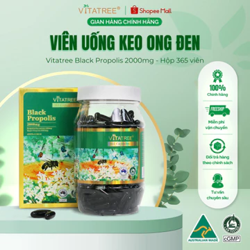 TPBVSK Vitatree Black Propolis Hộp 365 Viên - Viên Uống Keo Ong Đen Hỗ trợ Nâng Cao Sức Đề Kháng