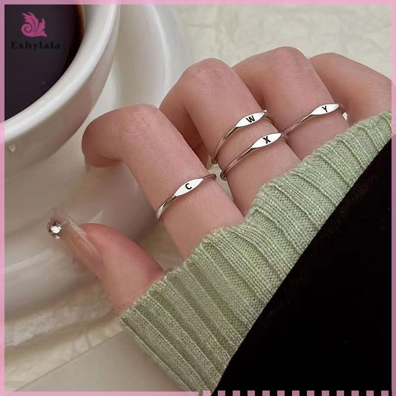 Bạc Thời Trang Hàn Quốc 26 Chữ A-Z Mở Nhẫn Nam Nữ Nhẫn Cặp Đôi Quà Tặng Trang Sức [MỚI]