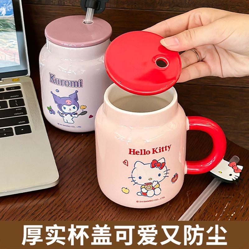Hoạt Hình Sanrio Kuromi Hello Kitty Cốc Nước Cinnamoroll Cốc Gốm Mới Dung Tích Lớn 3D Cá Tính Cốc Cà Phê Quà Tặng Sinh Nhật