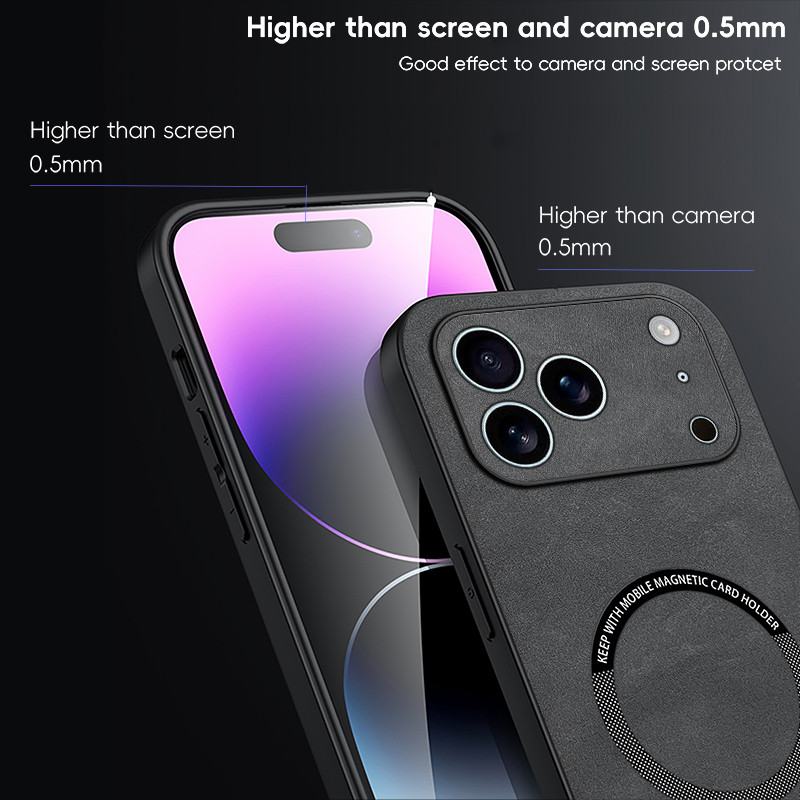 KHÔNG CÓ Vân Tay Sang Trọng Da Sắt Nhẫn Cho iPhone 17 Pro Max iPhone17 Air Car Giá Đỡ Bảo Vệ Từ Tính Vỏ Sạc Không Dây