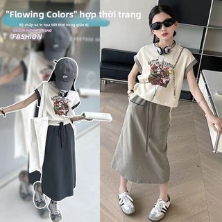 Bộ đồ bé gái mùa hè phong cách Hàn Quốc - Áo thun ngắn tay + chân váy dài thời trang