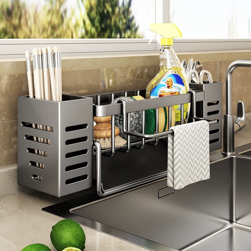 Kệ Bếp Bồn Rửa Rag Thoát Nước Bồn Rửa Bát Xốp Dây Thép Lưu Trữ Dụng Cụ Tiện Dụng 2025 Phong Cách Mới Đũa Giá Đỡ