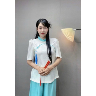 Gấm Tết cổ tàu ngọc bội trung hoa, thời trang nữ lụa Tết